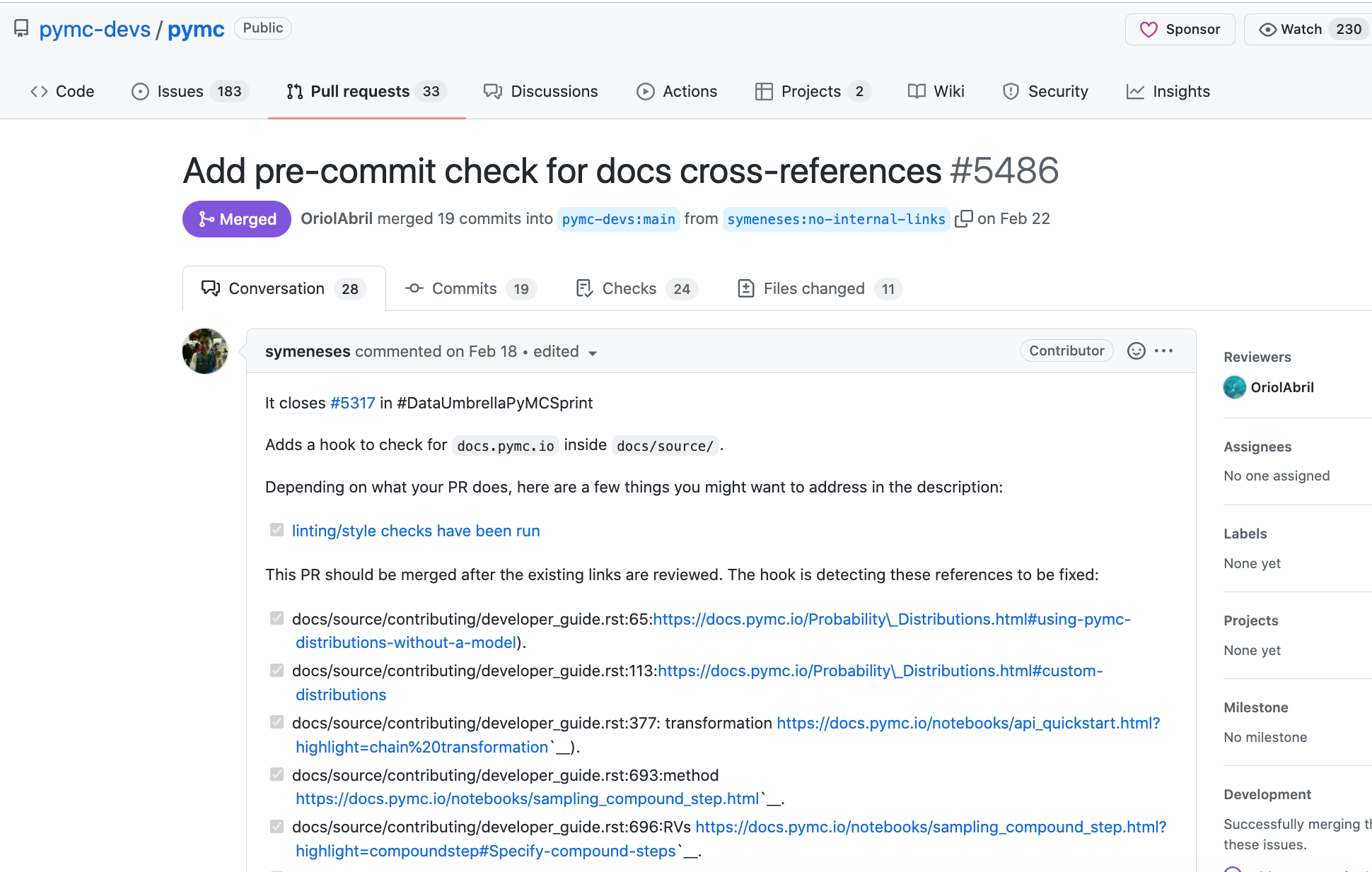 screenshot of github pull request